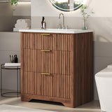 Garvee 24" Grille Style Freestanding Bathroom Vanity with Sink and 2 Drawers for Bathroom, Walnut - Walnut