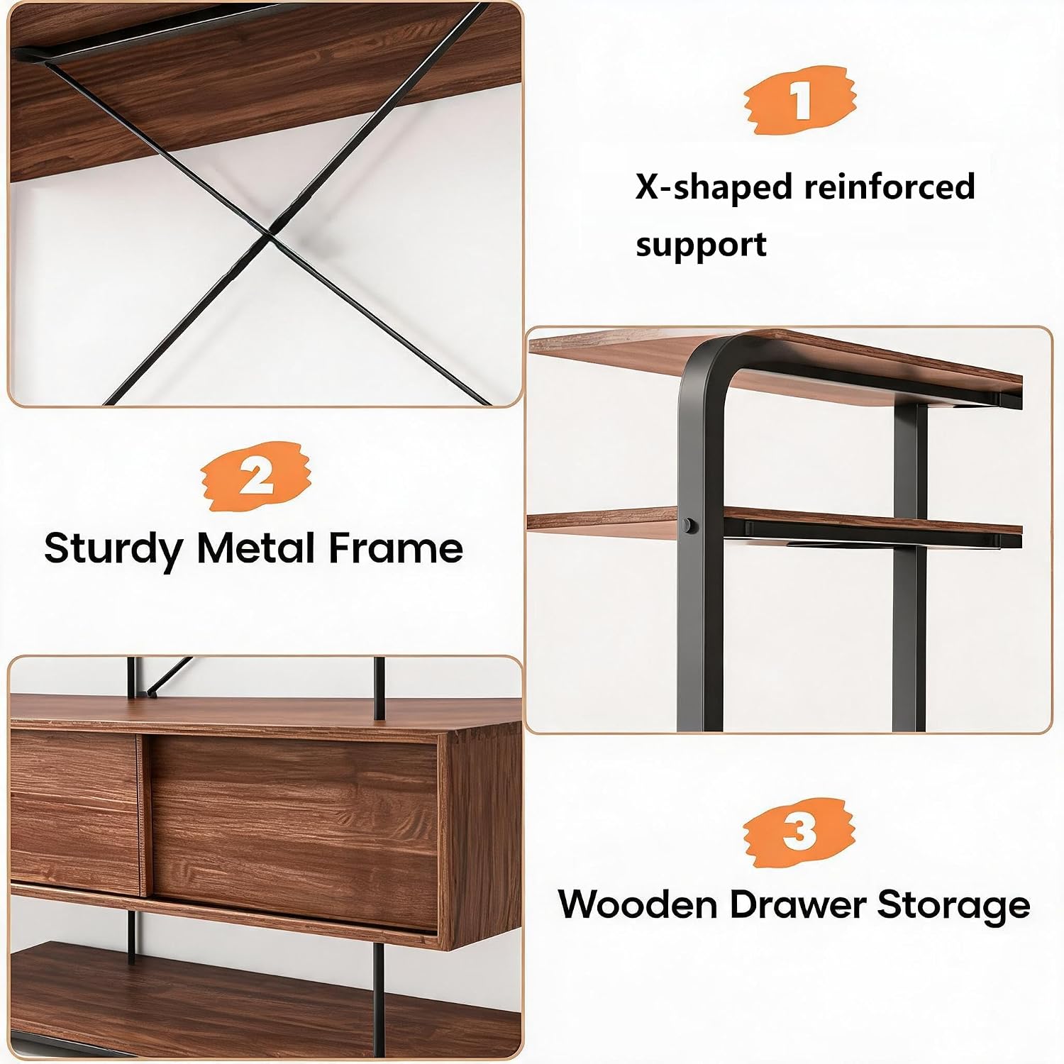 Garvee 5-Tier Industrial Bookshelf with Cabinet, Heavy Duty Wood Bookcase Display, Sturdy Metal Frame Storage Shelving Unit for Home Office Living Room, Rustic Brown