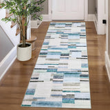 Garvee Washable Rug Runners Non Slip 2x6 Blue Modern Geometric Kitchen Rugs Farmhouse Entryway Soft Bathroom Rugs - Blue