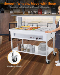Garvee 72QT Commercial Food Warmer 9x8QT Electric Steam Table with Acrylic Shield Stainless Steel Bain Marie Countertop Lockable Wheels for Restaurants Buffets Party 1500W 110V