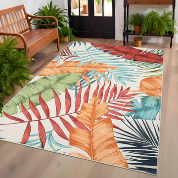 Garvee Modern Botanical DesignTropical - Palm Leaf Area Rug , Non Slip, Soft, Washable for Living Room, Bedroom, Office, Non Shedding