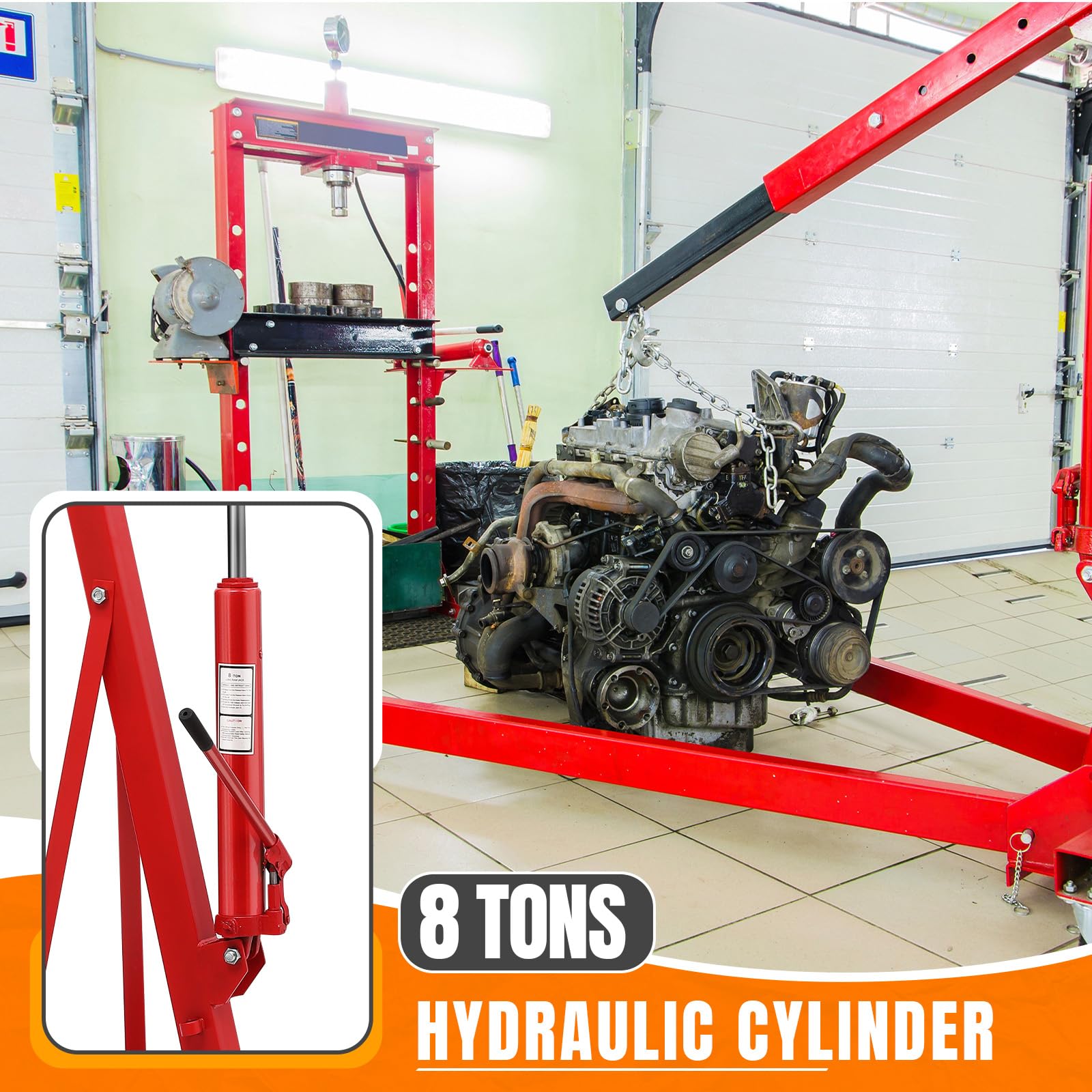 4400LBS Engine Hoist, Folding Hydraulic Hoists Cherry Picker, Heavy Duty Engine Crane Lifter, Re