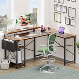 Garvee L Shaped Gaming Desk with LED Lights & Power Outlet, 54 Inch Reversible Modern Corner Desk, Wooden, Storage Shelves, Ergonomic Design, Home Office - Tiger stripes