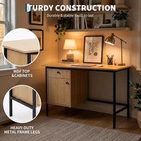 Garvee 47" Home Office Computer Desk with Drawer and Cabinet Storage | Simple Modern Desk for Bedroom, Home Office, Study, Writing, Study Table with Cabinet, Natural Oak+Black