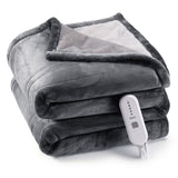 Garvee Electric Heated Blanket Throw, Super Cozy Soft Flannel Heated Throw with 4 Fast Heating Levels & 10 Hours Auto Off, Machine Washable, ETL Certification, Home Office Use (Twin, Grey) - Dark gray/light gray