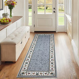 Garvee 2x6 Floral Kitchen Runner Rug Washable Non Slip Soft Grey for Hallway Bathroom Entryway - Gray