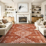 Garvee Large Area Rug 9x12 Washable Rug Farmhouse Rug Living Room Rugs Non-Slip Low Pile Ultra Soft Floor Carpet Indoor Non-Shedding Tribal Carpet for Nursery Dining Room Playroom Office Orange - Brick Red