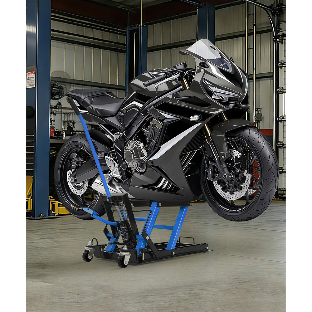 Garvee Hydraulic Motorcycle Lift Jack - 1500 lbs Capacity ATV Scissor Jack with 4.7"-14.57" Height Adjustment, Non-Slip Platform for Motorcycles, ATVs, and UTVs, Black Blue