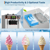 Garvee 2+1 Flavors 1800W Commercial Soft Serve Ice Cream Machine, 5.8-7.9 Gal/H Soft Serve Ice Cream Maker with LED display, Self-Cleaning, High Productivity Equipment for Restaurants & Snack Bar