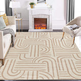 Garvee Washable 10x13 Area Rugs Abstract Soft Rainbow Non Slip Low Pile Stain Resistant Carpet Beige for Living Room Bedroom Dining Room - Beige