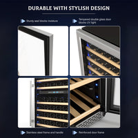 Garvee Dual Zone Freestanding Wine Fridge 24" - 154 Bottle Capacity, Built-In Wine Cooler Refrigerator With Safety Child Lock for Red, White, Champagne, or Sparkling Wine - Stainless Steel