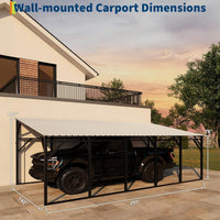 Garvee Lean-to Metal Carport 12×25 ft, 292" Deep Wall-Mounted Shelter, 107"–78" Vertical Roof with 19-Gauge Steel Frame for Pickup SUV