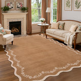 Garvee Scalloped Washable Rug 6x9 Brown Non Slip Floral Print Low Pile Area Rug for Living Room Bedroom Nursery - Brown