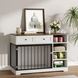 Garvee Large Wooden Dog Crate Furniture with 2 Drawers & 4 Shelves, Heavy Duty, Decorative Indoor Kennel, White