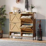 Garvee Shoe Cabinet with 4 Flip Drawers,39.37'' Freestanding Shoe Storage Cabinet with Adjustable Shelves and Anti-Tipping Device, Narrow Slim Shoe Rack, Shoe Organizer for Entryway, Living Room (Natural) - Natural