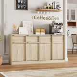 Garvee 62.4" Large Sideboard Buffet Cabinet with 4 Doors and 4 Drawers for Dining Room, Natural - Natural