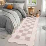 Garvee Scalloped Rug 2x6 Washable Area Rug Non Slip Backing Modern Checkered Carpet Beige for Living Room Bathroom Entryway - Beige