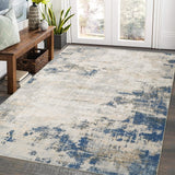 Garvee Washable Rugs 8x10 Area Rug for Living Room Modern Rug for Bedroom Indoor Abstract Large Rug Soft Non Shedding Low Pile Stain Resistant Carpet for Dining Room Classroom 8'x10' Blue/Tan - Blue & Yellow