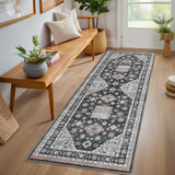 Garvee Area Rugs for Living Room, Machine Washable Non Slip Soft Low-Pile Carpet, Vintage Aesthetic, Stain-Resistant, Non Shedding, Dining Bedroom Decor - Black