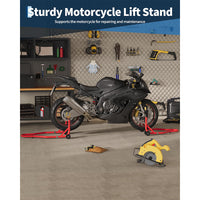 Garvee Motorcycle Stand Lift 900LBS Capacity Front Rear Wheels Lift with U+L Adjustable Swingarm Spool for Maintenance and Repairs, Red