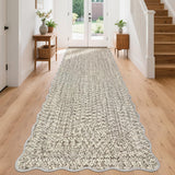 Garvee Imitation Braided Collection Washable Runner Rug Beige Gray 2x8 Non Slip Bathroom Rug Scalloped Soft Farmhouse Kitchen Runner Stain Resistant Carpet Hallway Entryway - Beige Gray