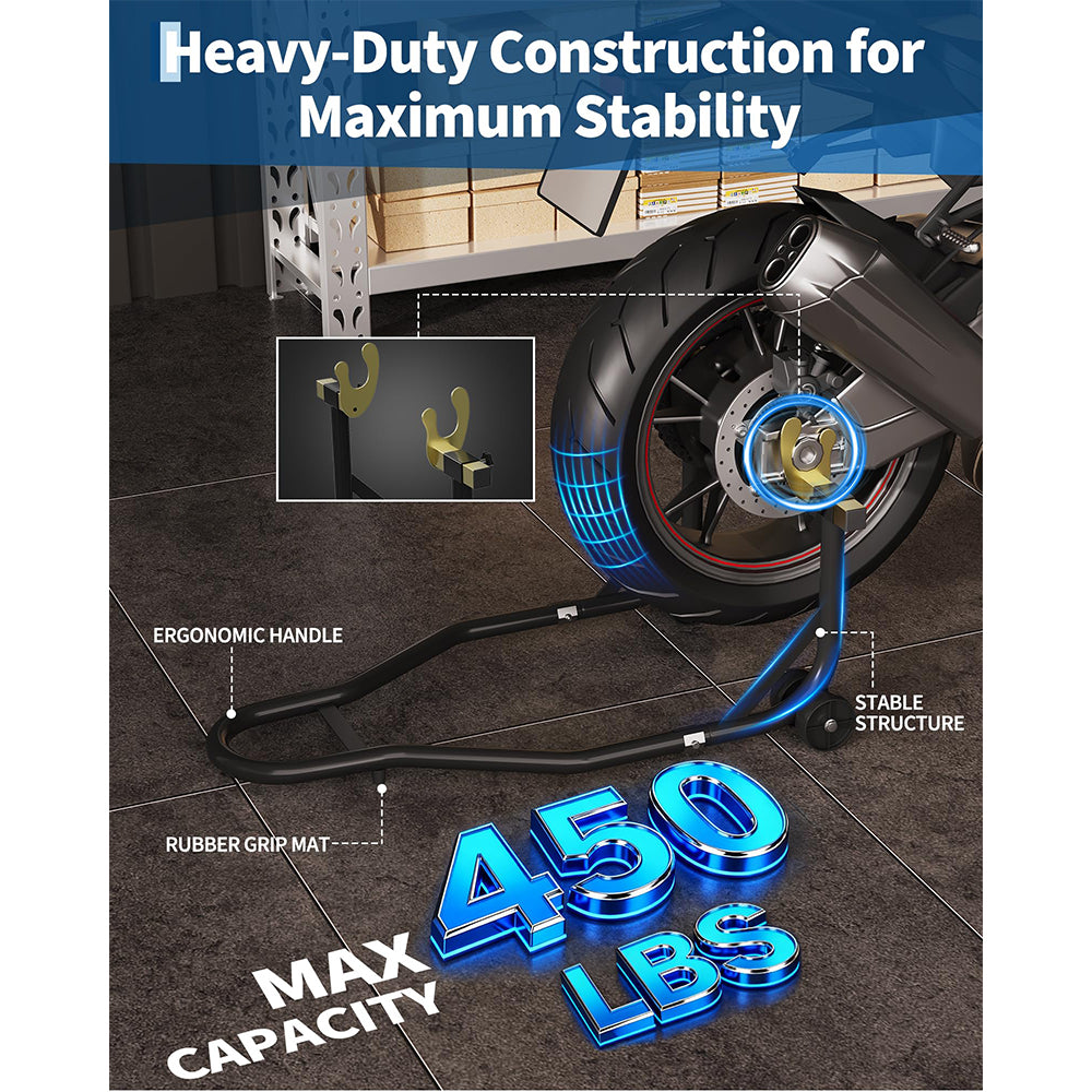 Garvee Motorcycle Stand Lift 900LBS Capacity Front Rear Wheels Lift with Adjustable Swingarm Spool for Maintenance and Repairs, Black