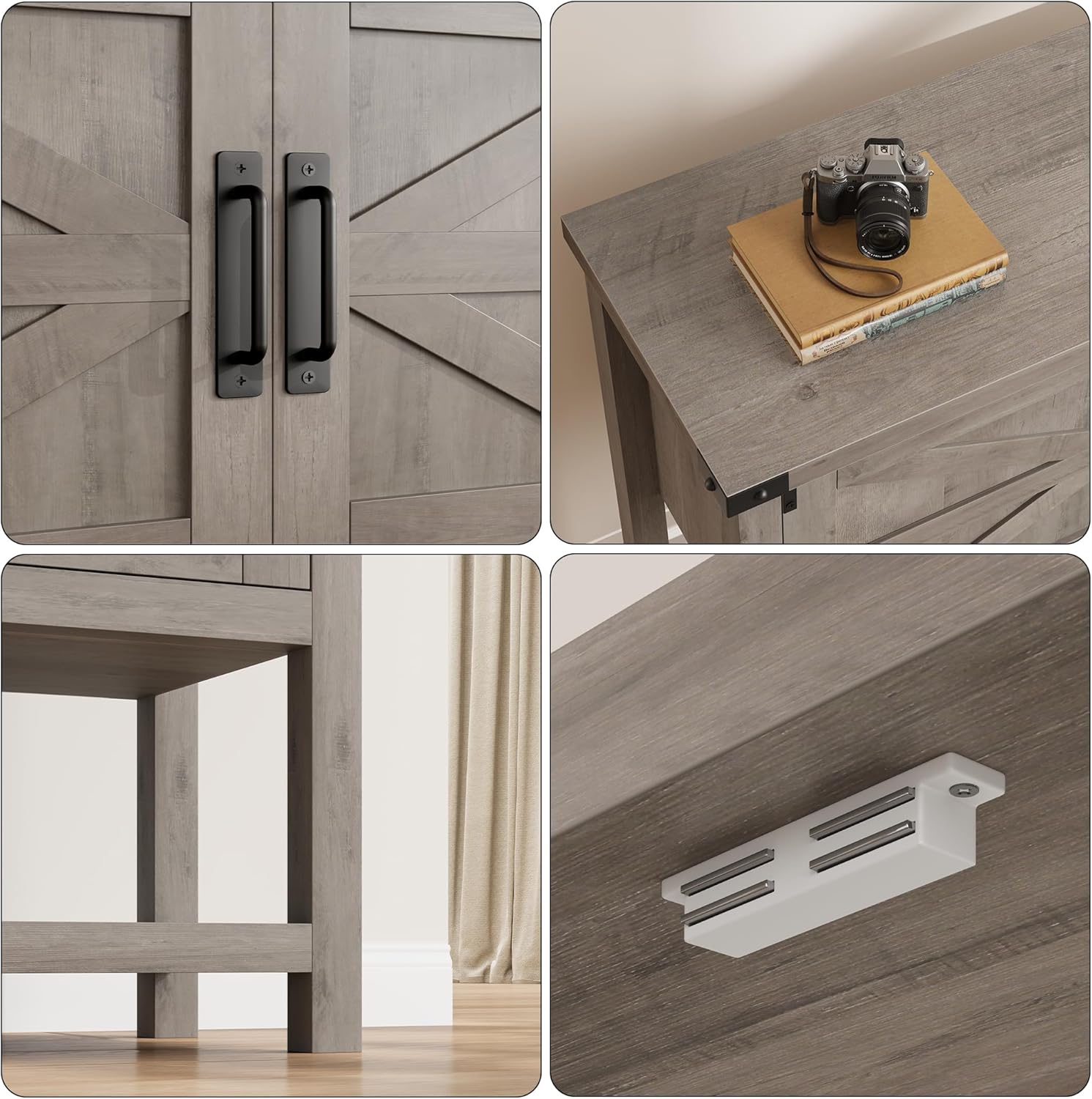 Garvee Farmhouse Console Table with 2-Door, Wood Coffee Bar Cabinet Sofa Table, Entryway Table with 2 Storage Cabinets, Farmhouse Buffet Sideboard for Kitchen, Living Room, Hallway, 32 Inch, Grey