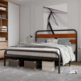 Garvee Full Size Platform Bed Frame with Wood Headboard, Heavy Duty Metal Slats, Noise-Free Design, Metal & Wood, Easy Installation, Dark Brown, Industrial Style - Sandalwood Brown