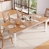 Garvee 78.7" Farmhouse Dining Table for 6-10 People - Rustic Industrial Kitchen Table with Sturdy Metal Frame & Chamfered Corners, White & Natural - White & Natural