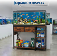 Garvee Fish Tank Stand for 55–75 Gallon Aquariums with Power Outlet - 3-Tier Storage Shelves - Fits Turtle & Reptile Terrariums - 49.2 x 17.7 in Top - Country Brown