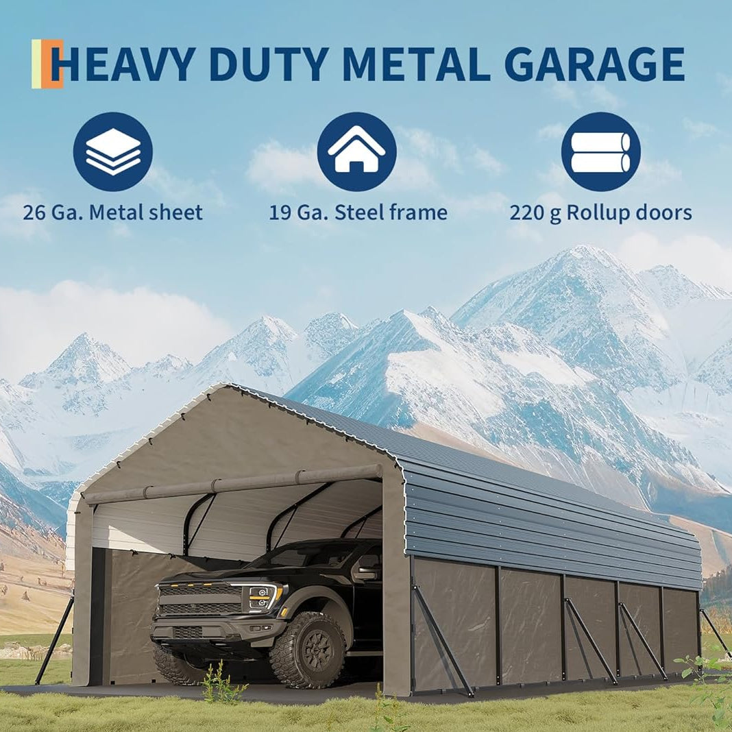 Garvee 12'X24'X9' Enclosed Oversized Metal Carport, Steel Heavy Duty Carport for All-Weather, Permanent Shelter for Full-Size Pickup Trucks, Boats, and Tractors