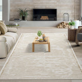 Garvee Rugs for Living Room 10x13 Washable Large Low Pile Area Rug Modern Stripe Rug Non Slip Beige - Beige