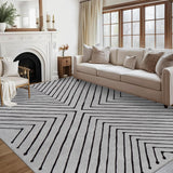 Garvee Large Area Rug 10x13 Living Room Rug Indoor Non Slip Geometric Large Bedroom Area Rug Stain Resistant Modern Dining Room Throw Rug Low Pile Contamporary Carpet for Office, Grey&Black - Gray & Black