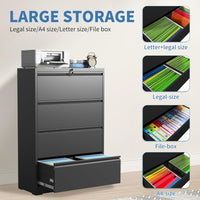 Garvee 4 Drawers Lateral File Cabinet, Metal Filing Cabinet with Lock for Home Office, Wide Steel Storage Cabinet Commercial Drawer Cabinets for Legal/Letter/A4 Size Files, Assembly Required