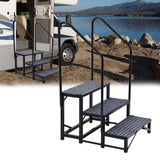 Garvee Portable 3-Step RV Stairs with Handrails, Non-Slip Mats for Travel Trailers, Campers, Hot Tubs, Porch, Pool, Pets, Heavy-Duty Steel, Black - Black
