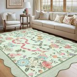 Garvee 9x12 Area Rug Modern Scalloped Machine Washable Non-Slip Low Pile Green Floral Snake Print for Living Room Bedroom - Green