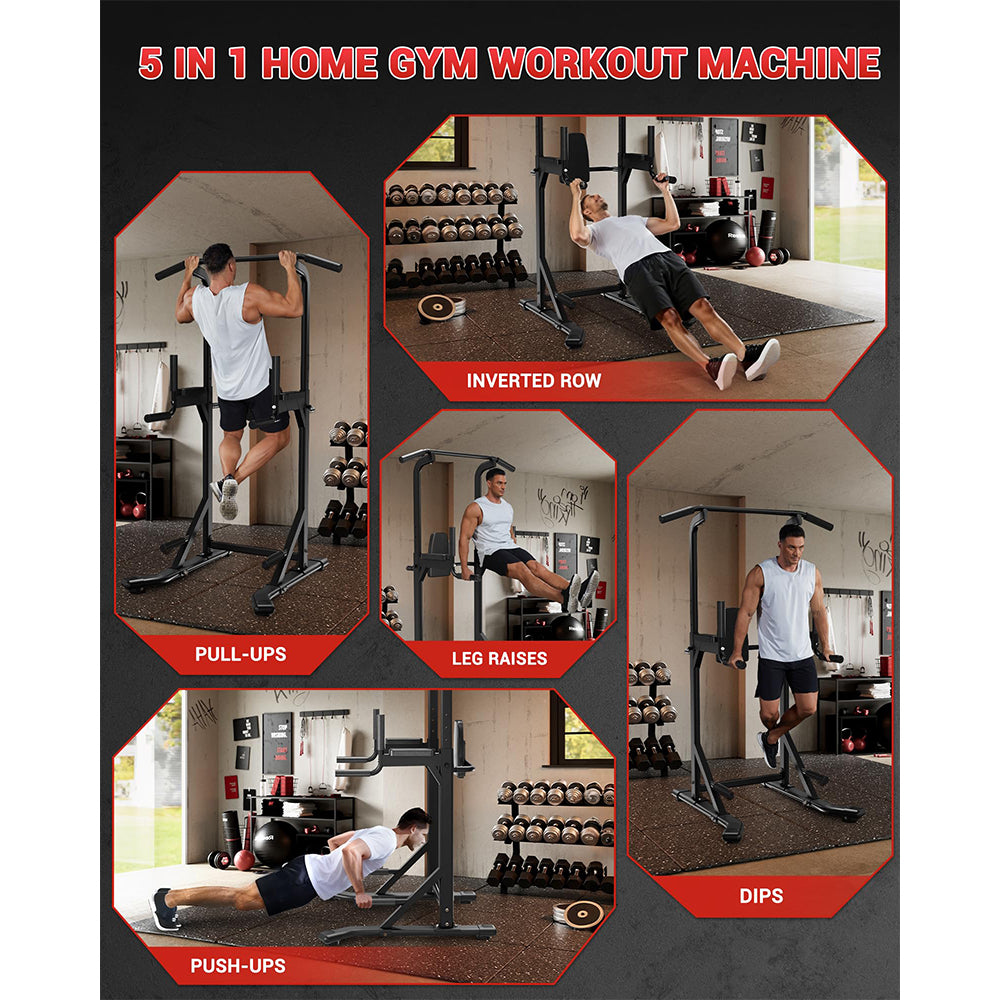 Garvee Pull Up Bar Free Standing Power Tower Dip Station For Home Gym 450LBS Capacity Black