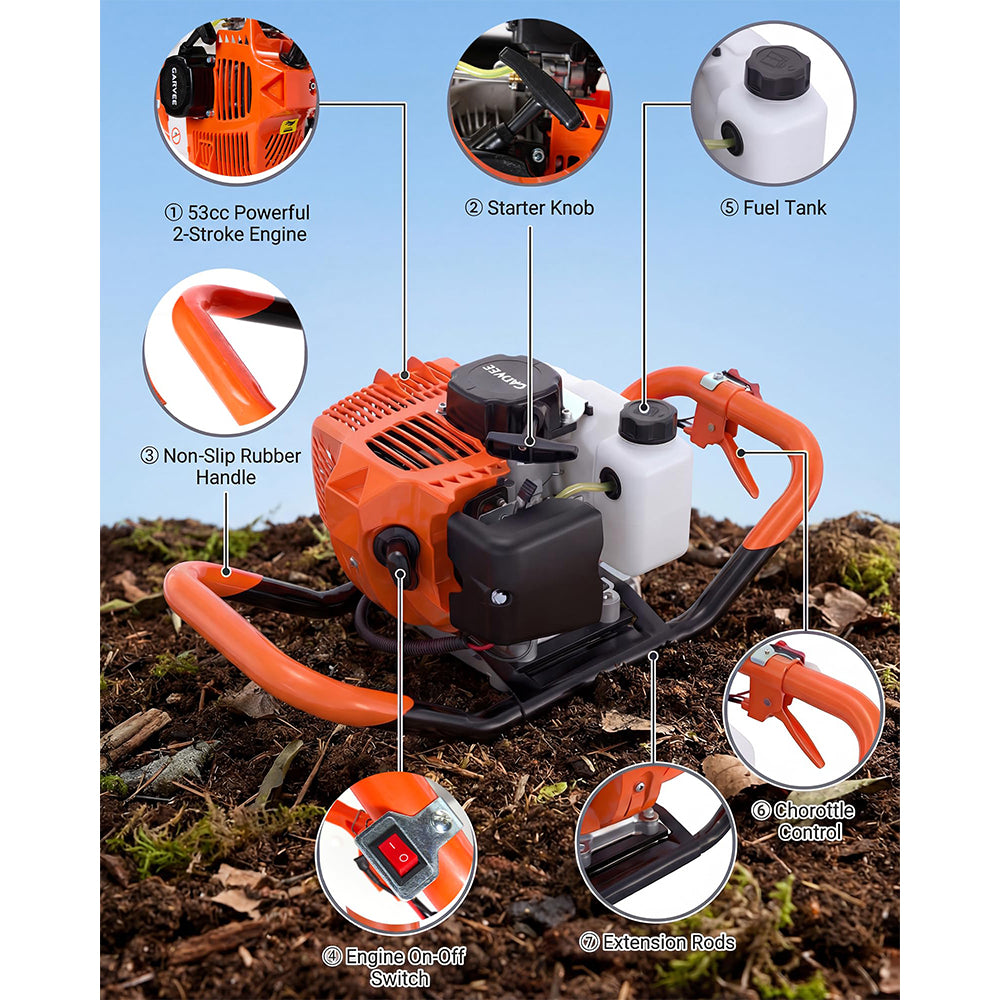 Garvee 2-in-1 Gas Powered 52CC 2-Stroke Ice Auger & Earth Auger Kit with 10" Ice Drill and 5.9" Ground Drill Bit for Ice Fishing and Post Hole Digging, EPA Certified