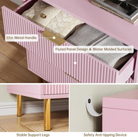 Garvee 5 Drawer Wooden Dresser Pink with Gold Handles, Large Storage, Durable MDF, Modern Design, Metal Legs, Bedroom & Living Room