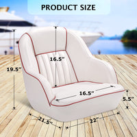 Pontoon Boat Seat, Captains Bucket Boat Seat, Back Folding Boat, Boat Cabin Seating (White/Red)