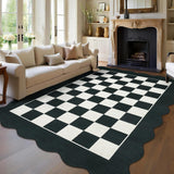 Garvee Washable Checkerboard Rug 5x7 Scalloped Edge Non Slip Low Pile Carpet for Living Room Bedroom Nursery Office Dining Room Black and White - Black & White