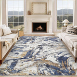 Garvee Machine Washable Area Rug 9x12 Large Living Room Rug, Non Slip Modern Abstract Floor Carpet, Low Pile Foldable Rug, Soft Rug for Bedroom, Nursery, Dining Room, Blue - Blue
