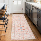 Garvee Boho Floral Medallion 2x6 Runner Rug, Washable Indoor Accent Carpet with Low-Pile, Non-Slip Soft Rug for Entryway Bedroom Kitchen, Pink - Pink