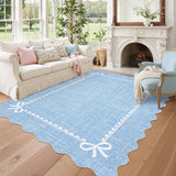 Garvee Scalloped Bow Rug Solid Blue Washable Non Slip 9x12 for Living Room Dorm Nursery Kids Room Playroom - Blue
