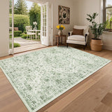 Garvee 8x10 Vintage Washable Rug Non-Slip Floral Print Accent Rug for Living Room Nursery Bedroom Green - Green