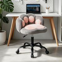 Garvee Cute Cat Paw Vanity Chair – Armless Rolling Desk Chair, Adjustable Height, Swivel Stuffed Fabric Seat, Comfortable Lumbar Support, Kids Room or Bedroom, Color: Gray + Pink