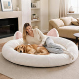 Garvee Extra Large Dog Bed for Indoor, Washable Round Fluffy Pet Bed for s/m/l Dogs and Cats - White