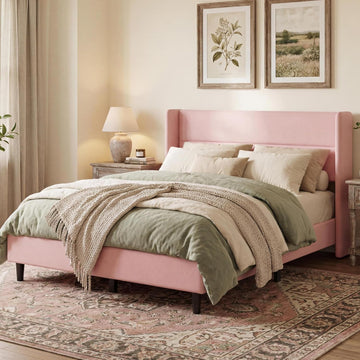 Garvee Queen Bed Frame with Wingback Headboard, Velvet Upholstered Platform Bed Frame with Sturdy Wooden Slats Support, No Box Spring Needed, Easy Assembly