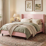 Garvee Queen Bed Frame with Wingback Headboard, Velvet Upholstered Platform Bed Frame with Sturdy Wooden Slats Support, No Box Spring Needed, Easy Assembly - Pink
