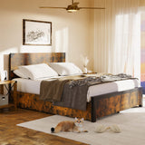 Garvee Bed Frame with 4 Drawers, Rustic Wood and Metal Frame with Large Storage, Noise Free, No Box Spring Needed - Vintage